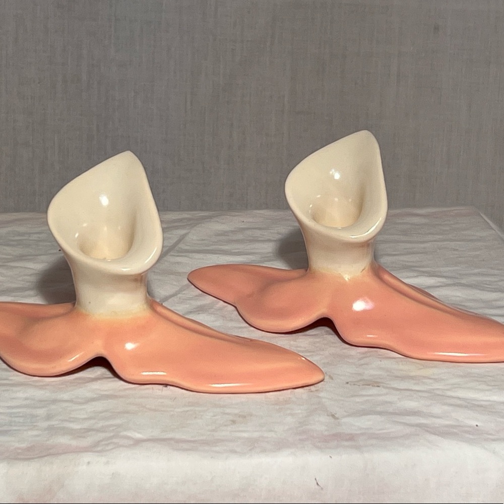 Vintage MCM Pink and White Cala Lilly Candle Holders Set
